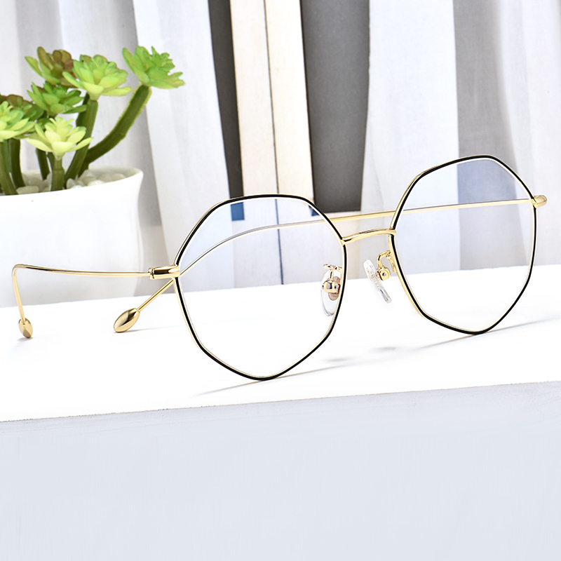 Pure Titanium Irregular Polygonal Eyeglass Frame Women's Net Red Korean Style Ultra Light Myopia Glasses Blu-ray Flat Mirror Men