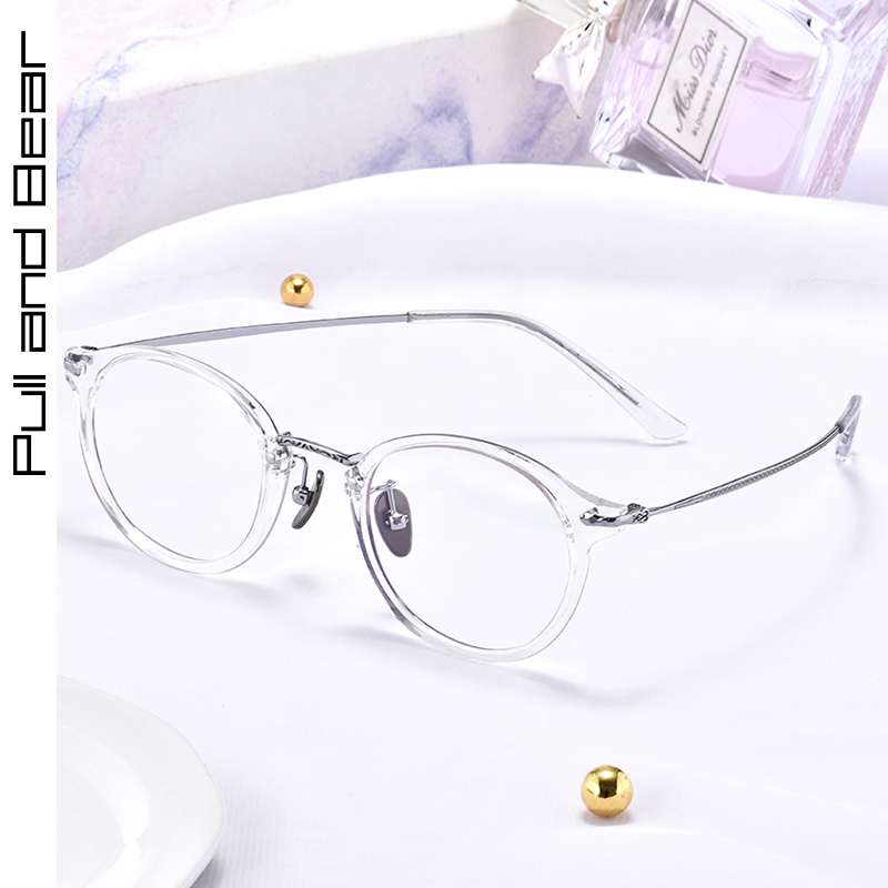 pullandbear transparent color titanium eyeframe female myopia glasses female round face finished product with degree spectacle frame female