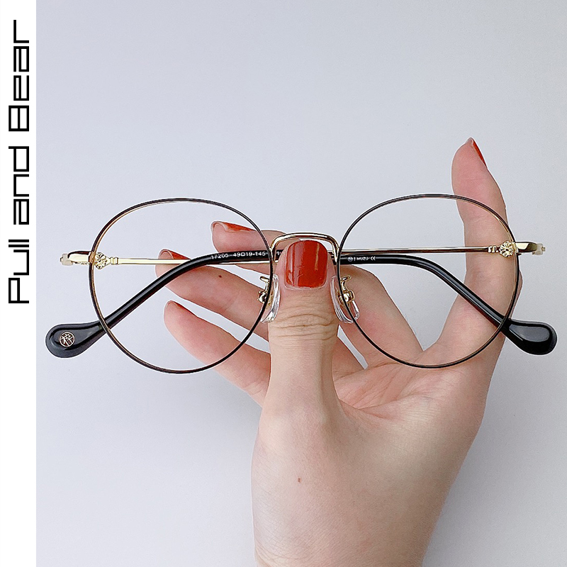 Round frame mesh red glasses Female Han version Tide Prevention Blue Light Flat Light Glasses Decoration eye frames Male tide Anti-radiation