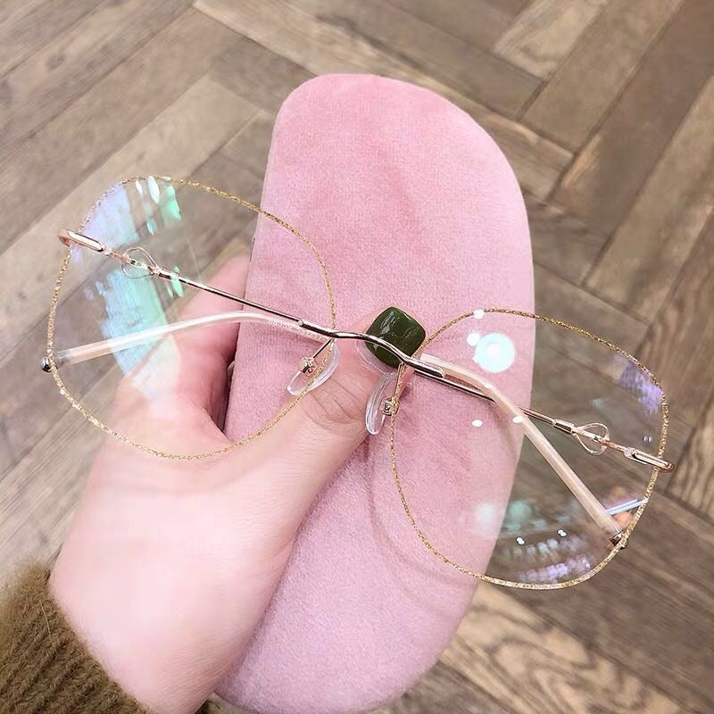 Anti-blue light radiation No frame cutting edge Nearsightedness Glasses Woman with Degrees Vegan Round Face eyes Shelf Han version Tidal Net Red
