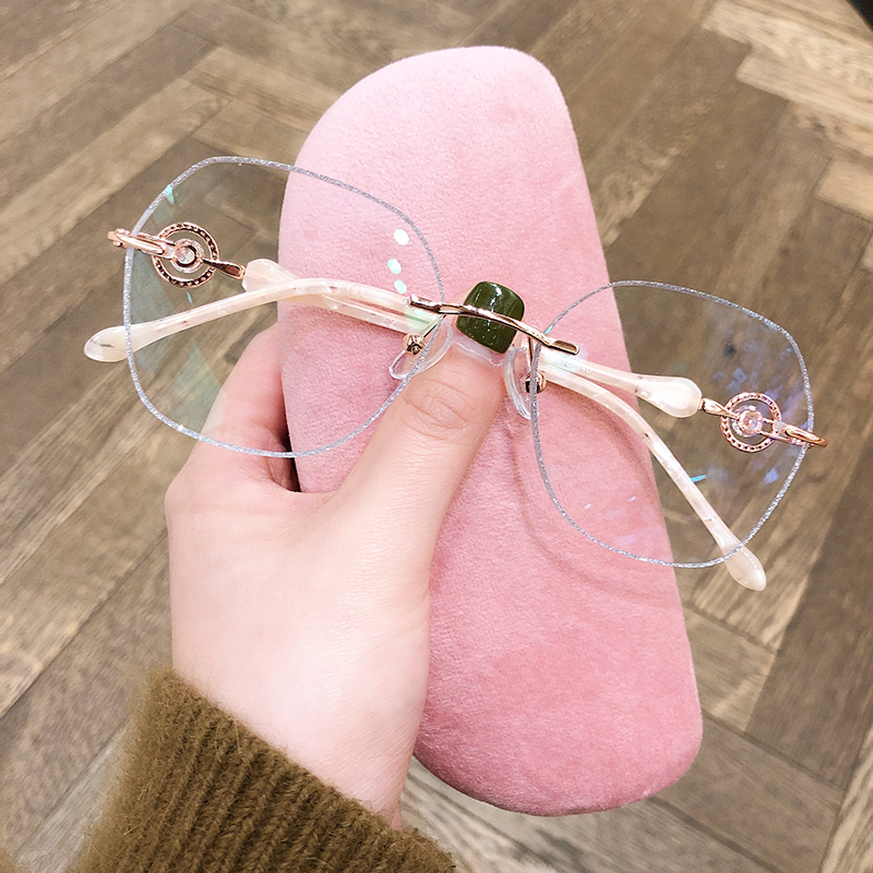 Small red book eye frame without frame myopia glasses female with degree-worthy vegan water diamond cut edge eye Korean version tide