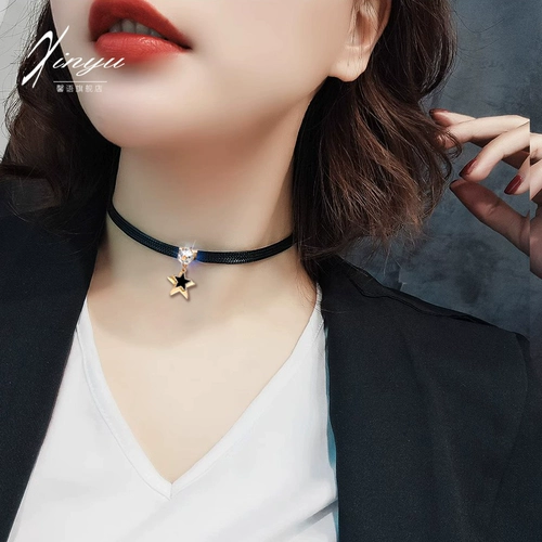 Модное черное ожерелье, дизайнерская короткая цепочка до ключиц, чокер, тренд сезона