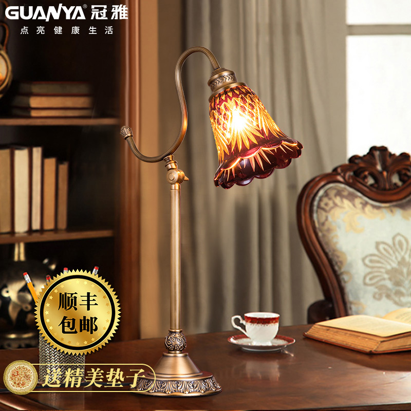 Vintage copper study desk Office reading lamp American living room Villa duplex floor Luxury atmosphere lamp