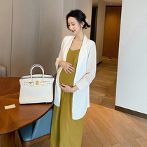 Touch Miss pregnant women autumn trendy mother white blazer loose inner sundress fashionable two-piece set