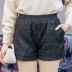 Quần short len ​​nữ mùa thu đông 2018 mới eo cao một chữ quần ống rộng đáy quần rộng eo cao mặc quần lưới lưới quần sooc nữ đẹp Quần short