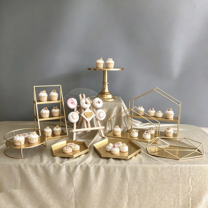 Nordic Style Metal Geometric Dessert Display Stand Multi-Layer Cake Stand Bakery Shop Decoration Gold Ornaments