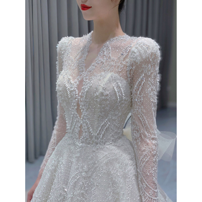 French light wedding dress 2023 new main wedding dress high -quality bride small size retro simple long sleeve girl French light wedding dress 2023 new main wedding dress high -quality bride small size retro simple long sleeve girl