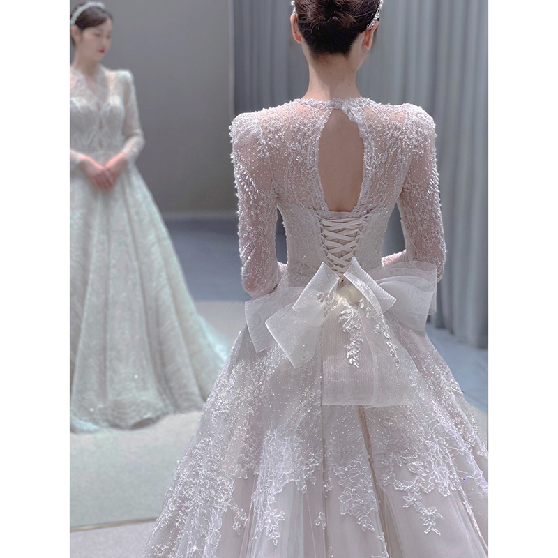 French light wedding dress 2023 new main wedding dress high -quality bride small size retro simple long sleeve girl French light wedding dress 2023 new main wedding dress high -quality bride small size retro simple long sleeve girl