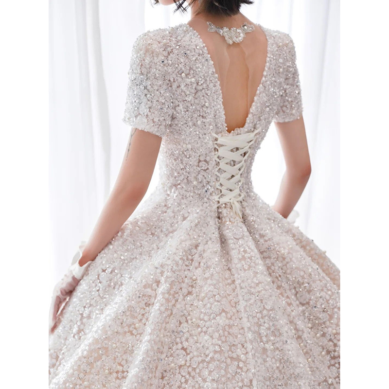 French Light Wedding Get 2021 New Bridal V -neck Luxury Heavy Industry Palace High -end Dragon Tail Advanced Summer Summer French Light Wedding Get 2021 New Bridal V -neck Luxury Heavy Industry Palace High -end Dragon Tail Advanced Summer Summer