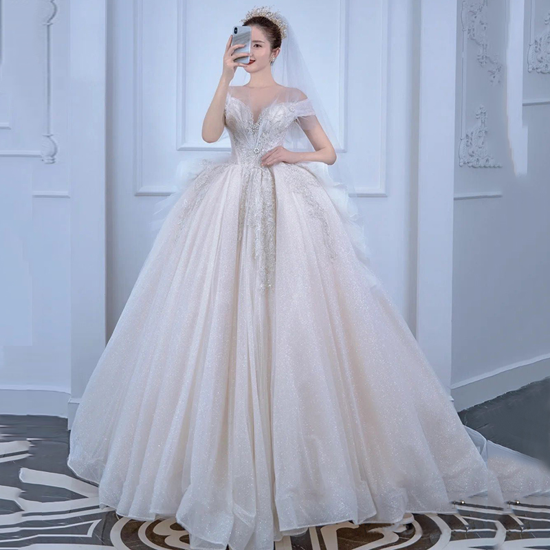 Elite starry sky for bride, 2021 collection, open shoulders, simple cut