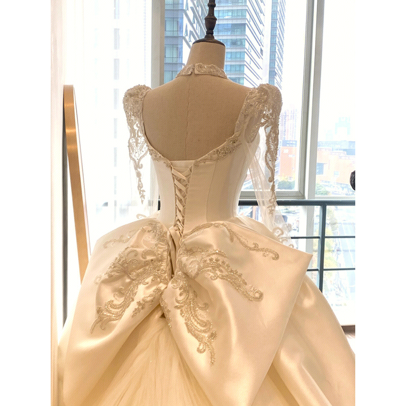 Saton Wedding 2023 New Mainly Mainly Main Gauze Bride Small High -end Heavier Terminal Sleeve Sleeve Sleeve is in the Wind of Fleeing Princess Winter Saton Wedding 2023 New Mainly Mainly Main Gauze Bride Small High -end Heavier Terminal Sleeve Sleeve Sleeve is in the Wind of Fleeing Princess Winter
