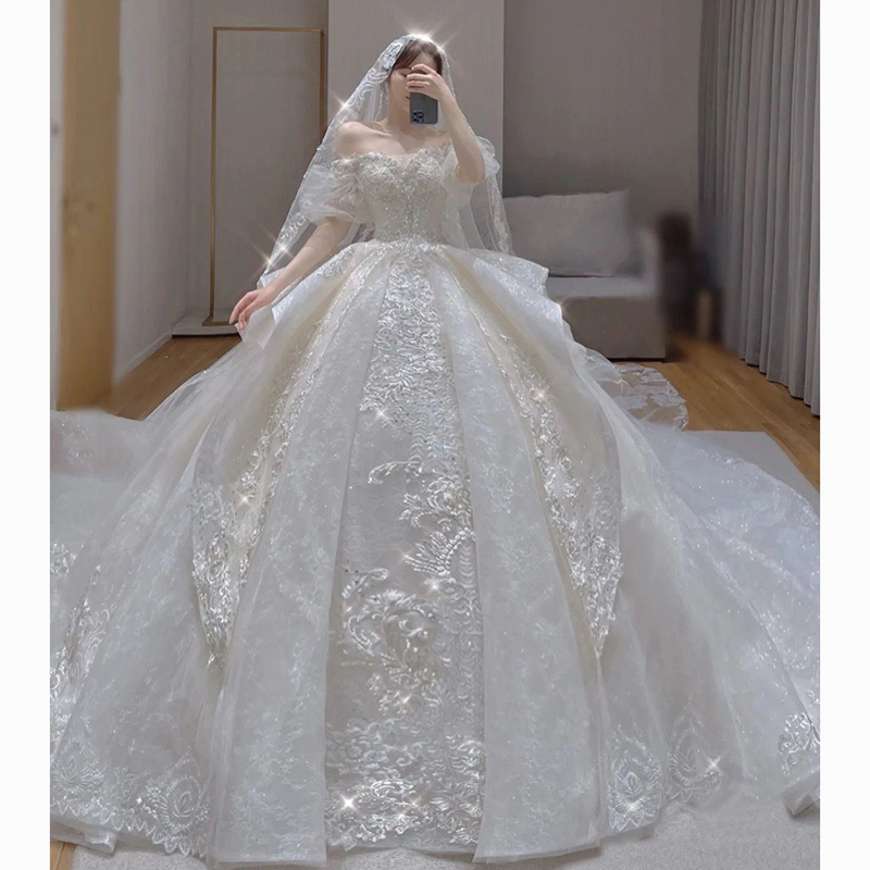 Winter starry sky for bride for pregnant, 2022 collection, open shoulders, suitable for teen