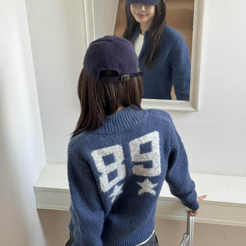 Korean-Style Autumn and Winter Design-Inspired Outfit: Blue Zip-Up Knit Cardigan Sweater for Women, Versatile Loose-Fitting Outerwear Top Korean-Style Autumn and Winter Design-Inspired Outfit: Blue Zip-Up Knit Cardigan Sweater for Women, Versatile Loose-Fitting Outerwear Top