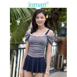 Inman Underwear Elegant plaid stretch breathable belt molded cup conservative swimsuit skirt one-piece swimsuit 1080