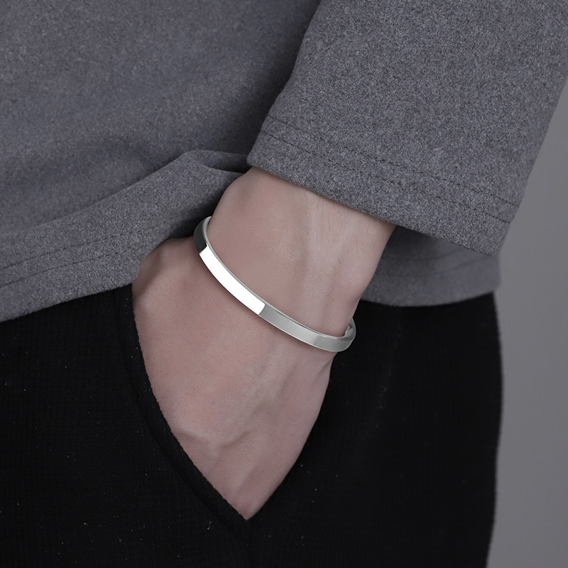 S999 Pure Silver Bracelet for Men, Smooth Surface Bracelet, Men's Silver Bracelet, Simple and Elegant Men's Jewelry, Gift for Boyfriend