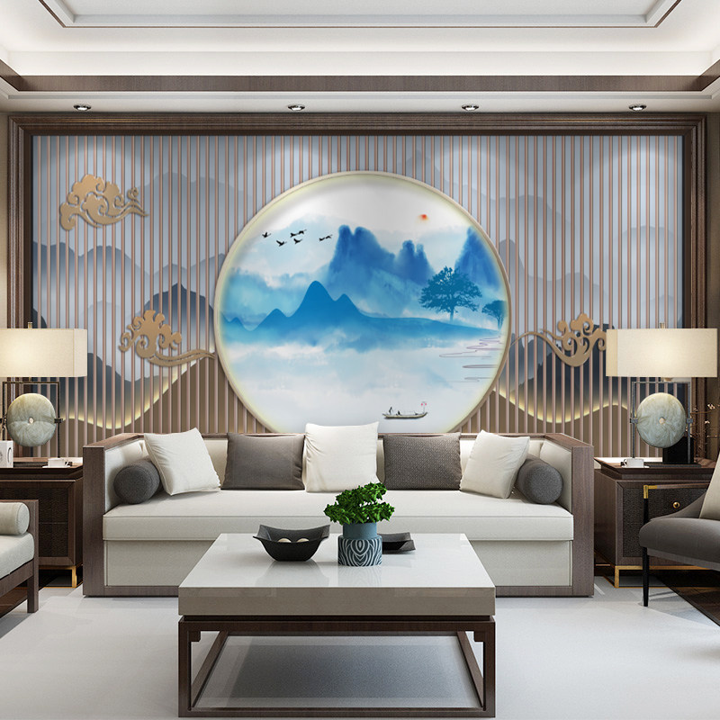 Environmental protection bamboo and wood fiber integrated board new Chinese TV background wall fast-loading study living room sofa film and television wall panel