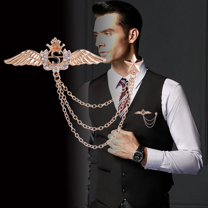 Angel Wings Tassel Crown Brooch For Suits And Apparel Accessory_voghion.com