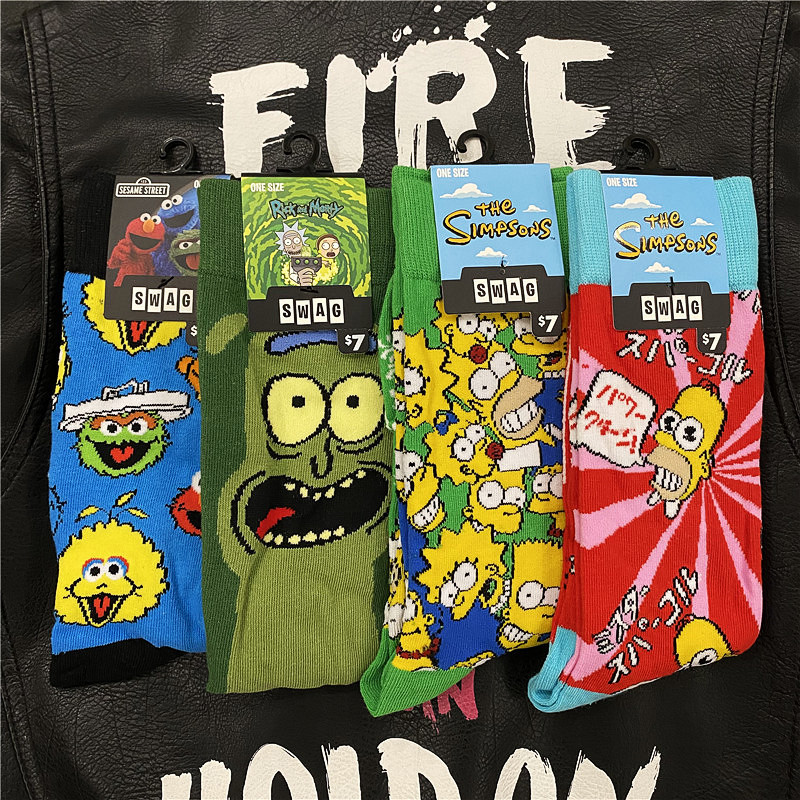 Simpson Rick and Morty Sesame Street Cartoon Mid-Calf Socks Simpson Rick and Morty Sesame Street Cartoon Mid-Calf Socks