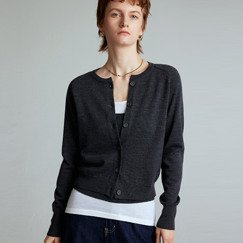 Silk Wool Knitted Cardigan for Women New Fine-Spun Round Neck Long-Sleeved Short Loose Wool Jacket