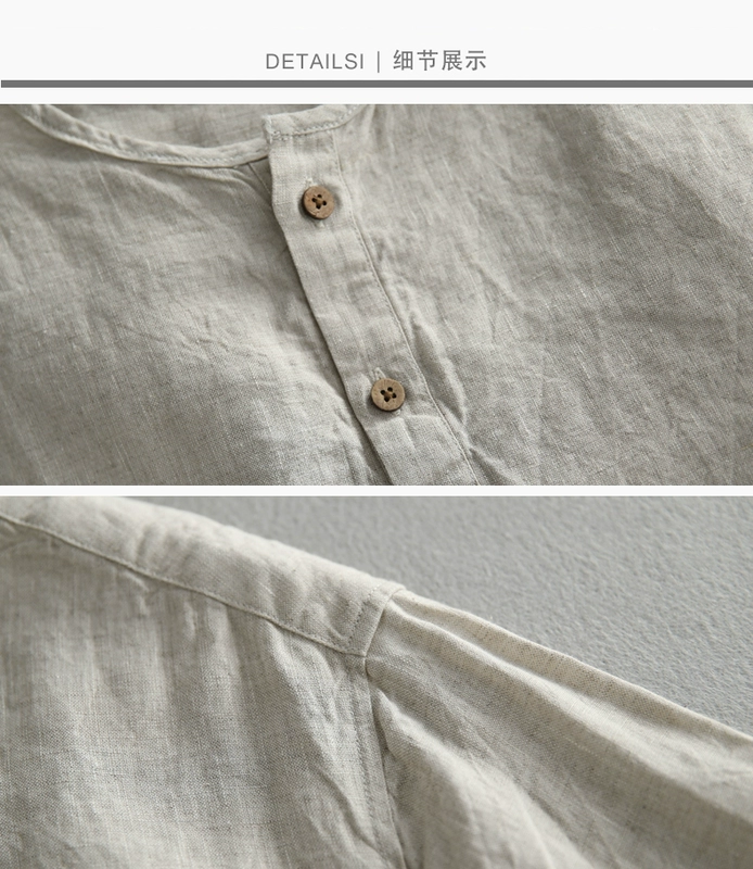 Mùa hè mỏng mảnh vải lanh áo sơ mi nam ngắn tay áo cổ áo cotton nam kích thước lớn lanh áo thun thủy triều - Áo áo sơ mi sọc nam