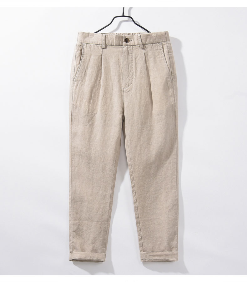 Mùa hè mỏng nam quần linen chín quần cotton màu tinh khiết và quần linen lỏng lẻo thẳng eo đàn hồi quần thường quần linen - Crop Jeans quần sịp