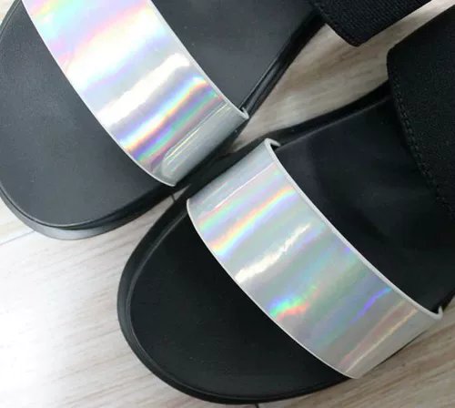 Женские летние полиуретановые серебряные черные сандалии, тапочки