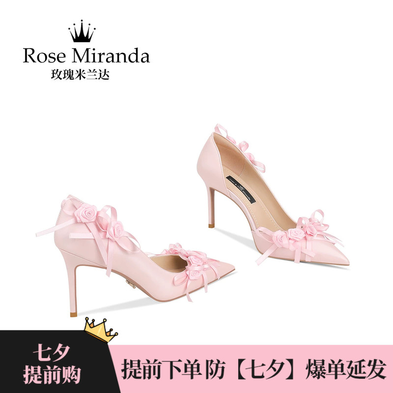 Rosemiranda Rose Miranda High Heels Pink Elegant Chanel-Style Stiletto Floral Pointed Toe Sandals for Women Rosemiranda Rose Miranda High Heels Pink Elegant Chanel-Style Stiletto Floral Pointed Toe Sandals for Women