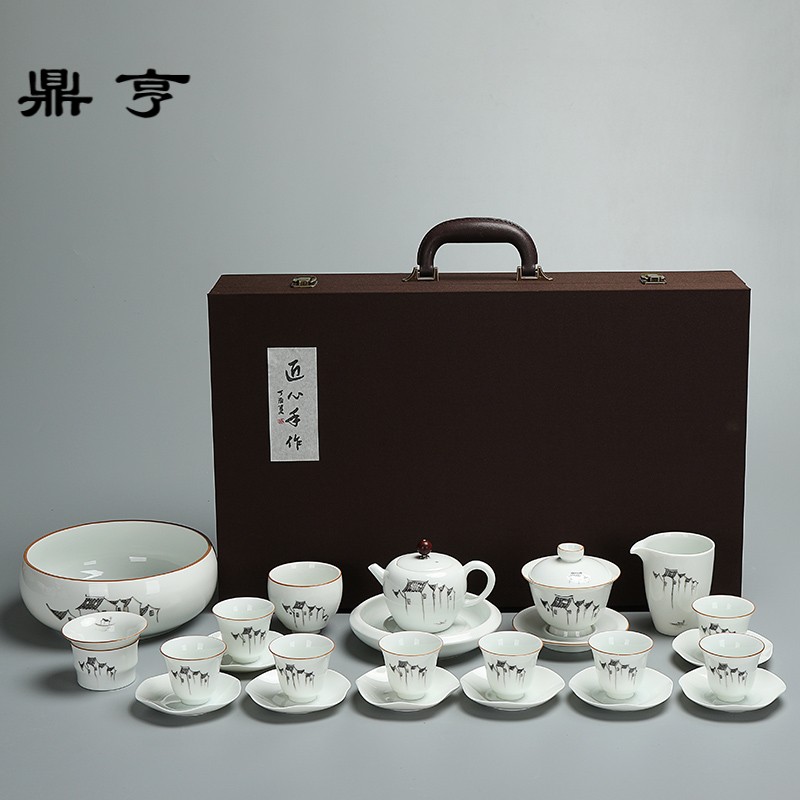 Ding heng hand - made ceramic kung fu tea set tureen tea cups to wash to the creative gift set logo