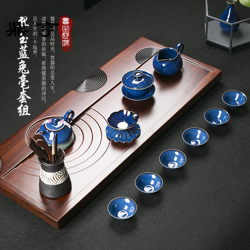 Ding heng tea suit household ceramics up LanCuiYu TuHao glaze of a complete set of kung fu tea tea tray lid bowl