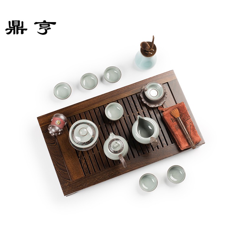 Ding heng kung fu tea set suits for your up tea taking of a complete set of household ceramic celadon teapot teacup tea tureen solid wood