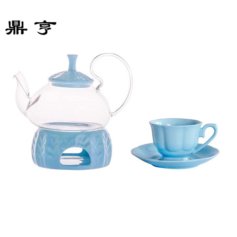 Dingheng Flower Tea Set to heat glass kettle afternoon tea with filter insulation base flower cup candy
