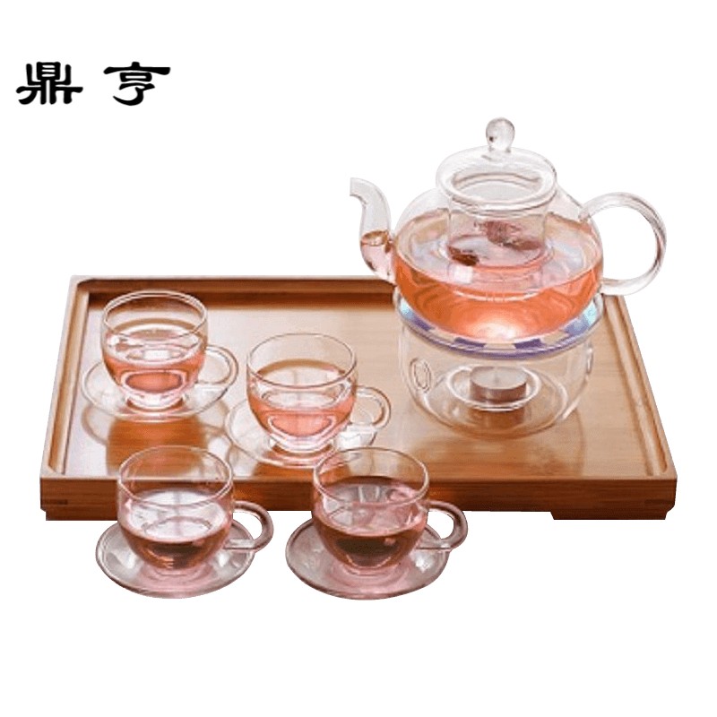 Dingheng heat-resistant glass afternoon teapot transparent flower teapot candle heating cooking fruit teapot set