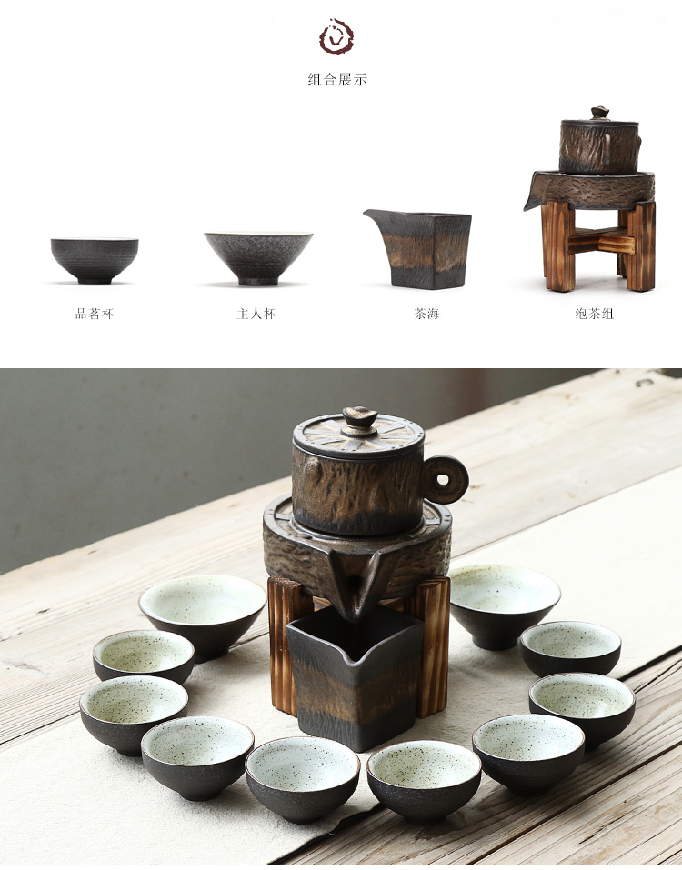 Ding heng vintage Japanese set automatically make tea tea set kung fu tea set lazy of coarse pottery teapot teacup