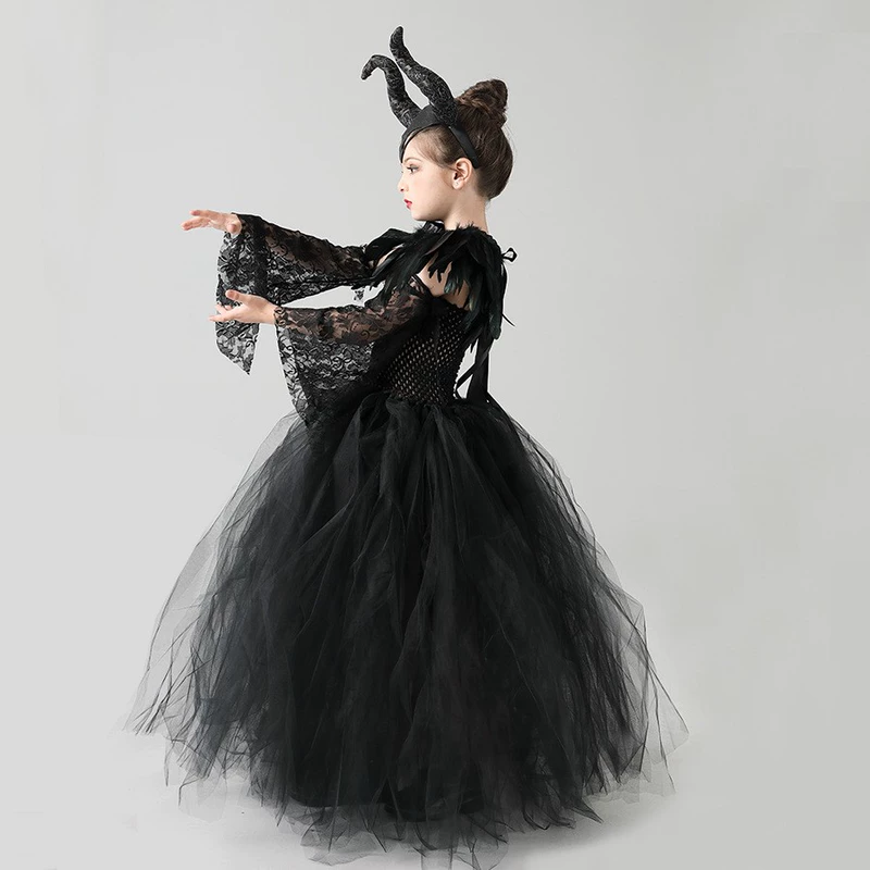 Phù Thủy Maleficent Đầm Trẻ Em Halloween Hóa Trình Diễn Trang Phục Bé Gái Đen Cosplay