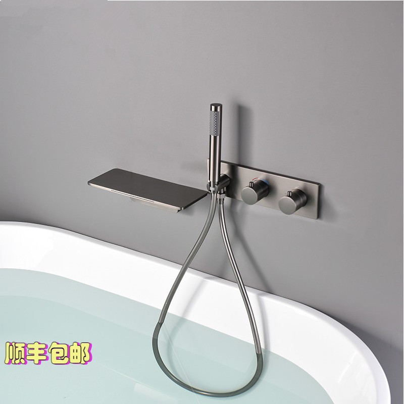 German Nordic Grey Concealed thermostatic bath tap bathroom Full copper waterfall Entrance Wall Shower SHOWER KIT