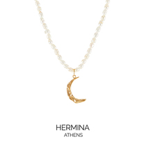 HERMINA ATHENS official authorized Melies pleated Moon Pearl necklace Greek designer