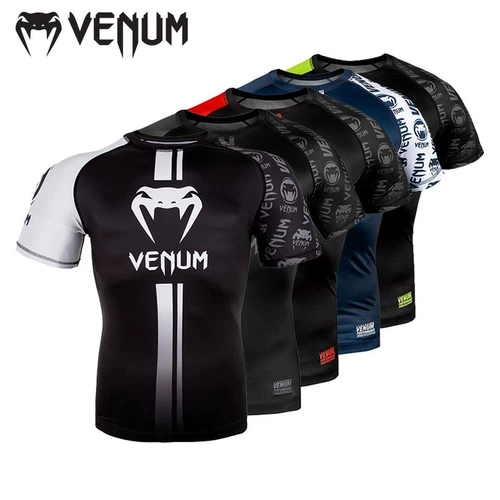 Логос Rashguard Venom логотип с трудом с коротким короткому со сжатым боксовым боксом, фитнес