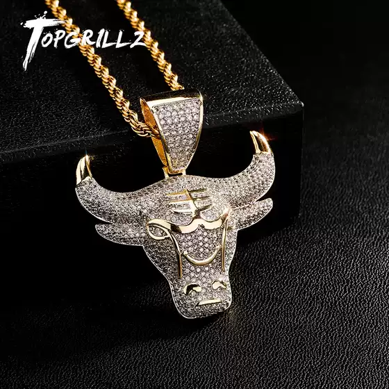 Trendy European and American Hip-Hop Necklace for Men, Animal Bull Head Hip-Hop Jewelry Pendant, Hot-Selling Pendant
