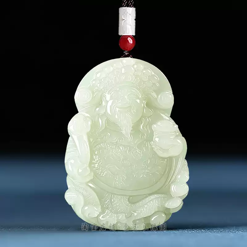 天然和田玉財神吊墜男女款玉石玉墜白玉文財神爺玉佩項鏈玉牌吊墜-淘寶
