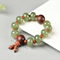 Natural Hetian Jade Bracelet Mens Womens jade hand string green and white jade sandalwood transfer bead jade bracelet jewelry gift