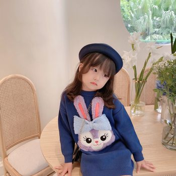 Girls foreign style sweater dress 2022 little girl temperament pullover sweater mid-length baby cute rabbit dress