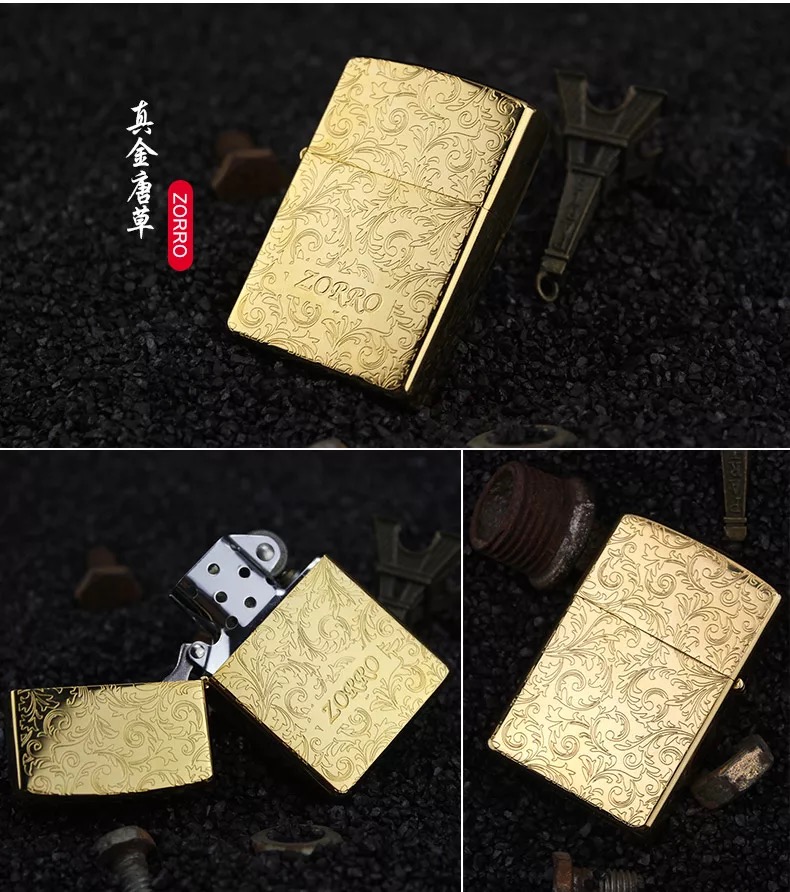 [Hồng Kông nhập khẩu] khắc sâu Zorro đồng tinh khiết dầu hỏa nhẹ hơn cổ bạc chạm khắc Tang cỏ zppo quà tặng người đàn ông - Bật lửa mua bật lửa cối tàu