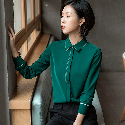 Зеленая рубашка, осенний лонгслив для работы, коллекция 2021