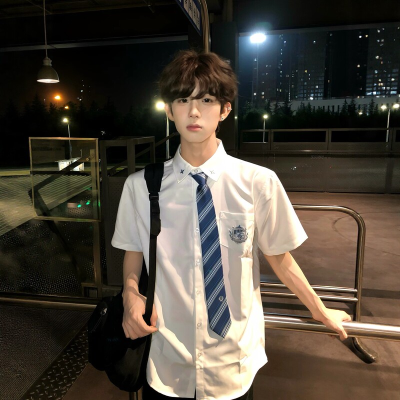 Dk Uniform Shirt Men's Short-Sleeved Japanese Style College Style Embroidered Student Class Uniform Adult Dress Summer Thin White Shirt Dk Uniform Shirt Men's Short-Sleeved Japanese Style College Style Embroidered Student Class Uniform Adult Dress Summer Thin White Shirt