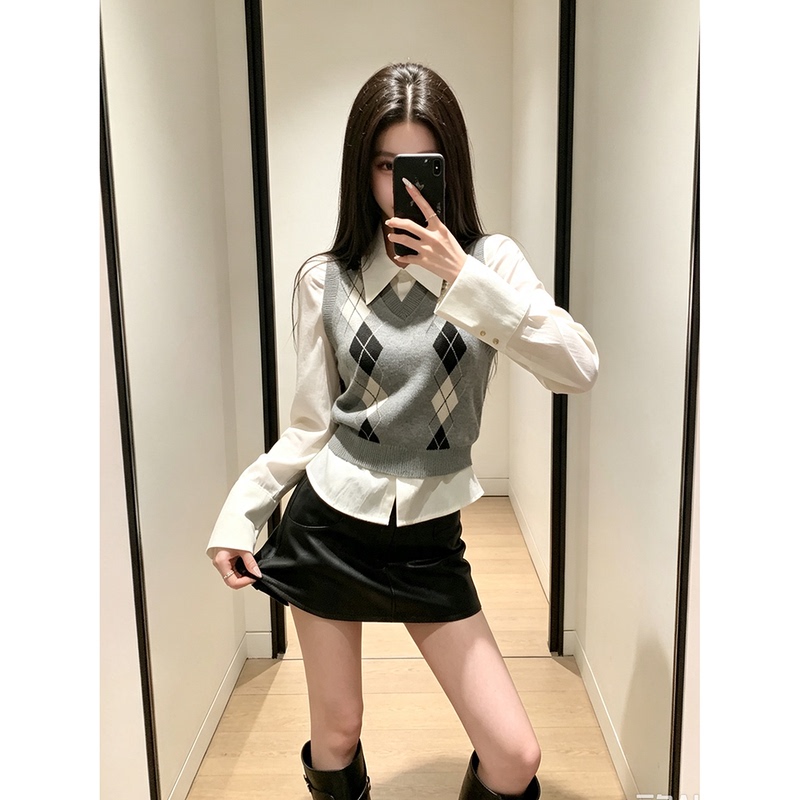 "Fashionable Bookworm" 2026 Autumn Women's Wool Quilted Knitted Vest New Miu Style Set