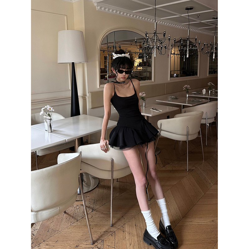 2026 Summer New American Hepburn Style Dress Women's Slim Fit Puff Skirt Hot Girl Short Dress Strap Dress Trendy 2026 Summer New American Hepburn Style Dress Women's Slim Fit Puff Skirt Hot Girl Short Dress Strap Dress Trendy