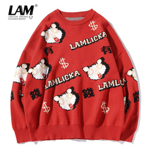 2021 new autumn and winter New Years year red sweater mens round neck long sleeve sweater panda has money