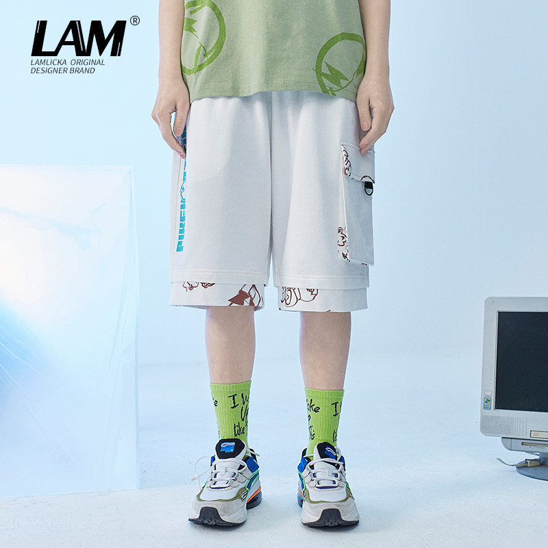 Panda printing white shorts female summer loose sports bf wind large size hip hop couple casual five-pants