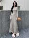 French-Style Half-Open Collar Long-Sleeve Knit Dress for Women, Suitable for Spring, Autumn, and Winter, with a Slim Waist and Fitted Design, Ideal as a Base Layer or Sweater Dress