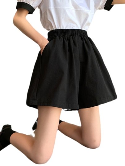 Black wide-leg shorts for women in summer thin high-waisted slim outer wear loose small casual a-line pants trendy ins